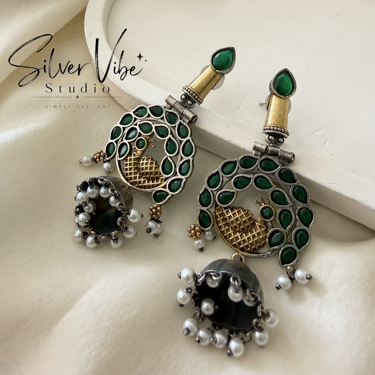 Emerald Peacock Jhumka Earrings SVS001