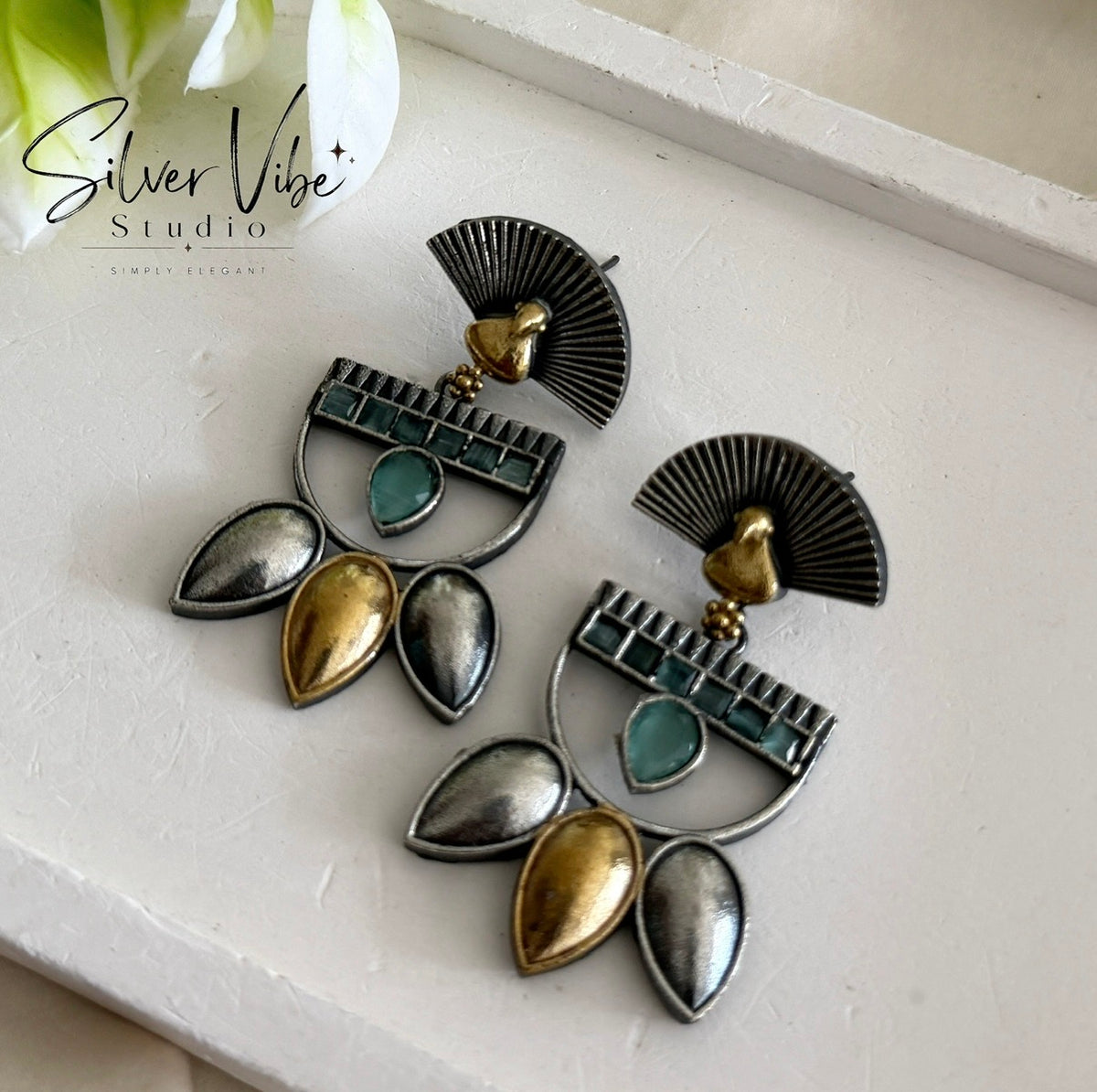 Peacock Fan Statement Earrings SVS001