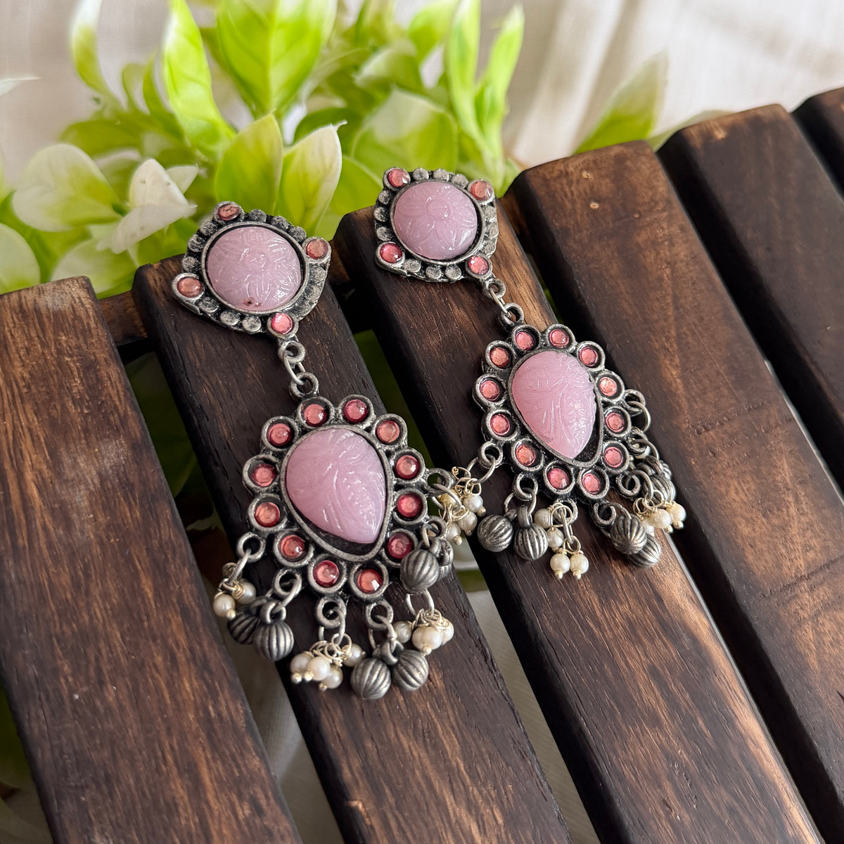Pink stone earrings TSV971