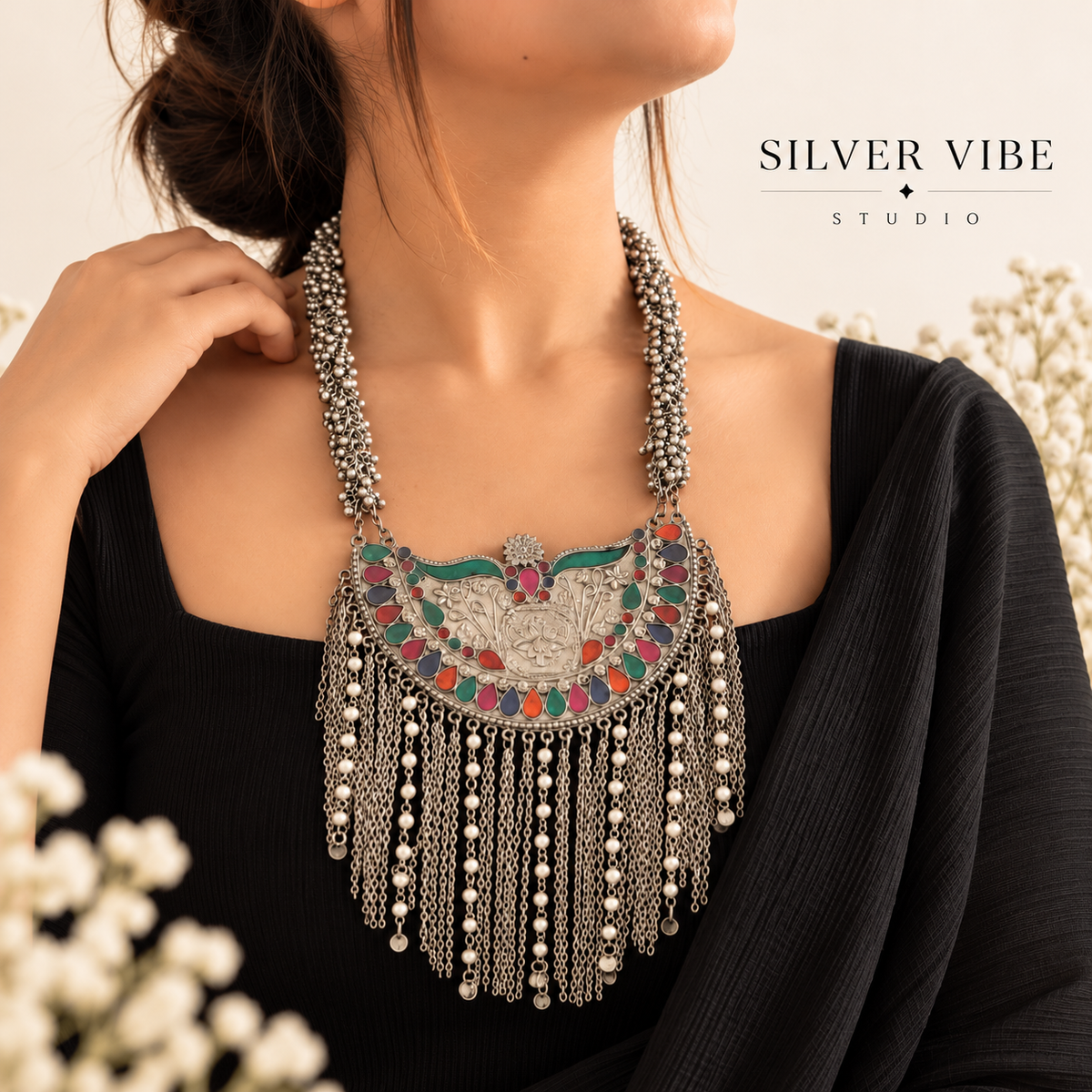 Heavy Afghani long boho necklace TSV857