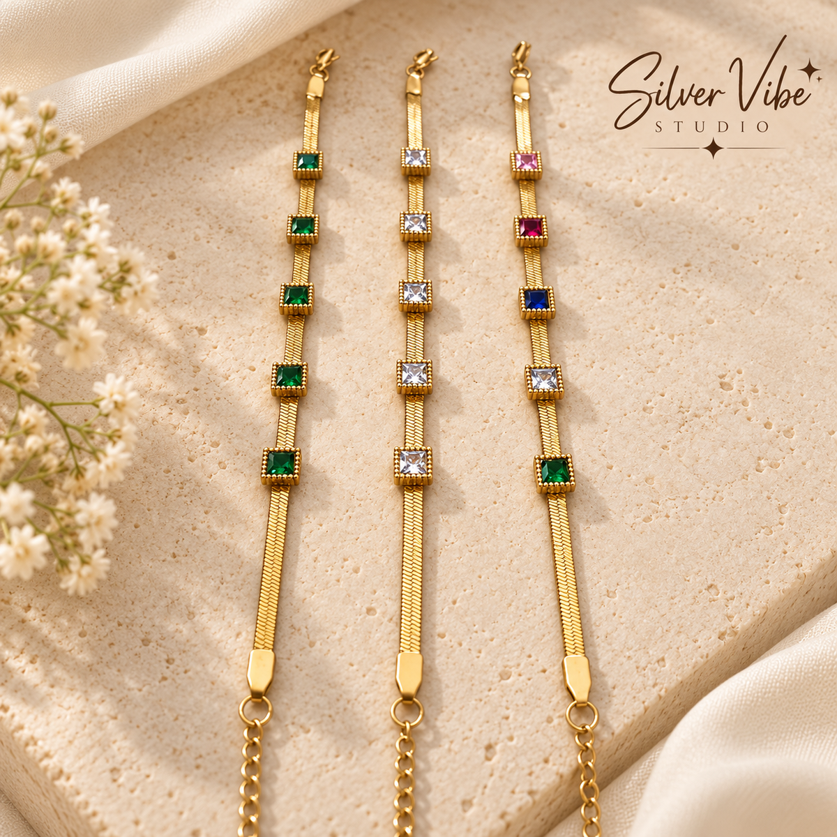 Gem stone chain bracelet