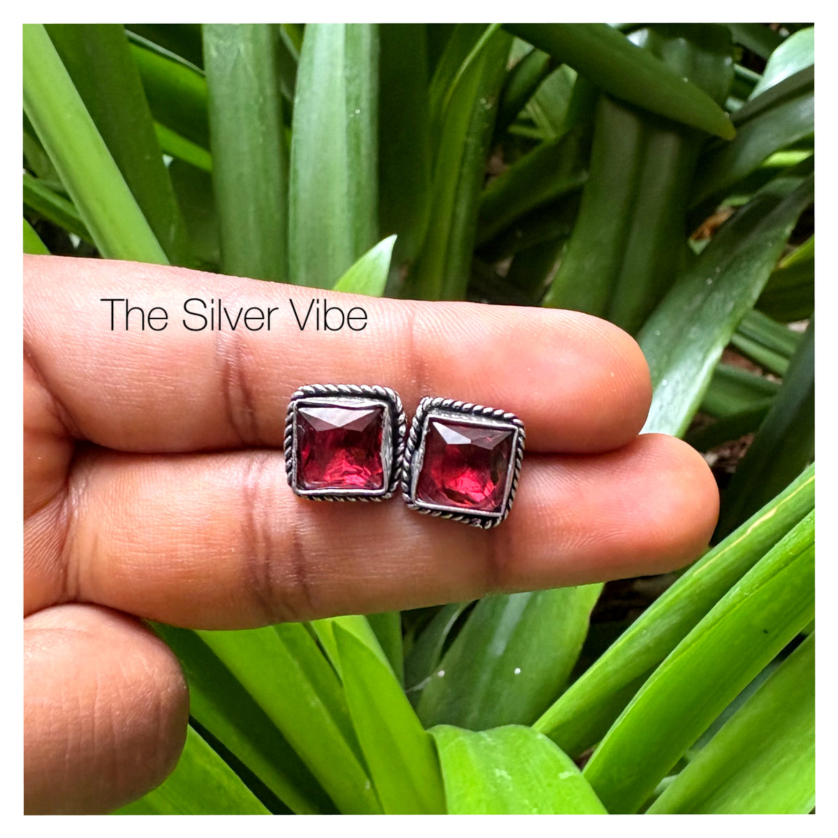 Ruby Glow Square Stud Earrings TSV757