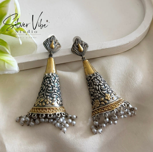 Antique Silver Floral Jhumka Earrings SVS001