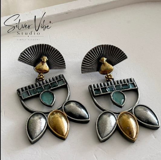 Peacock Fan Statement Earrings SVS001