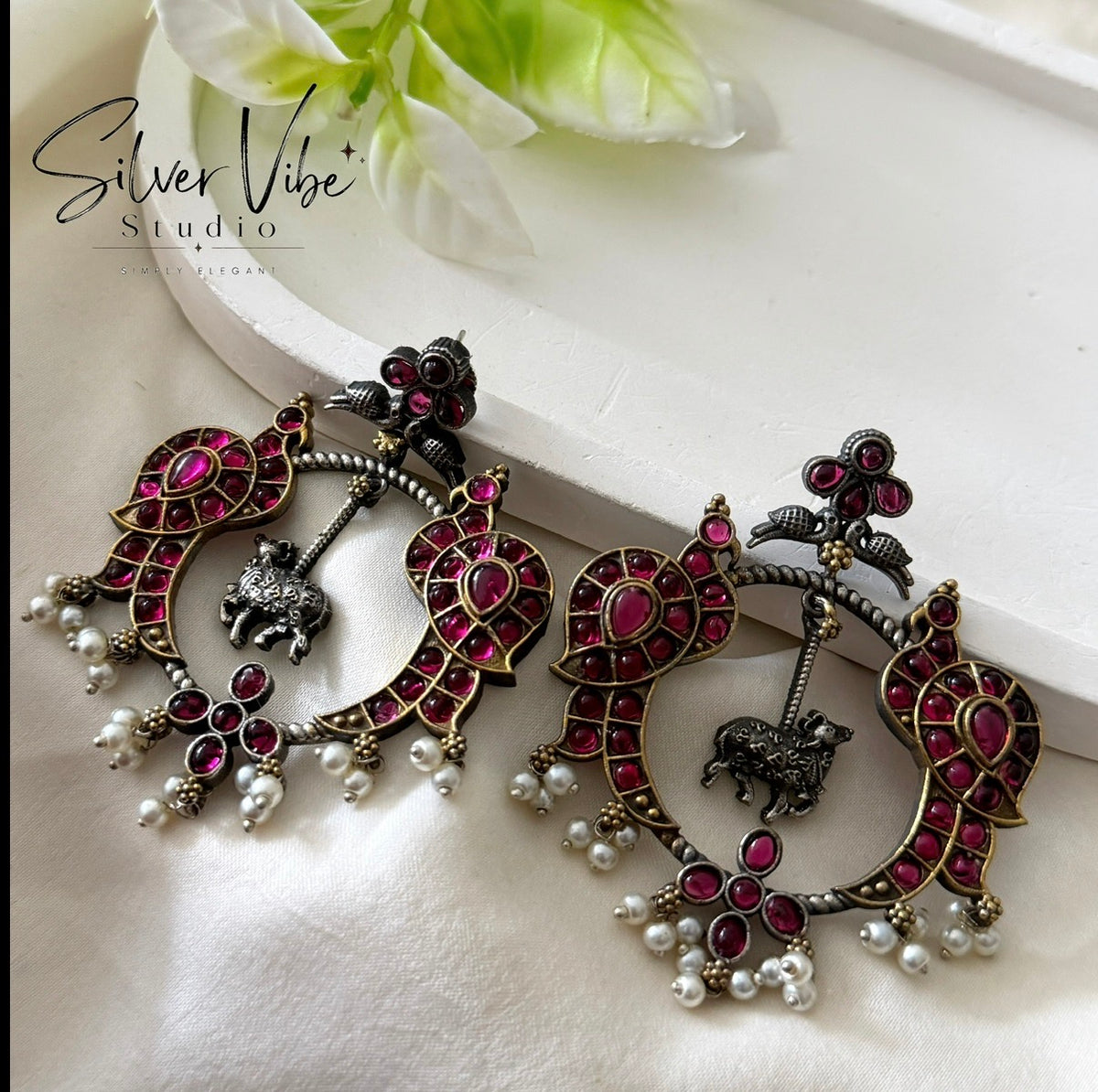 Ruby Peacock Antique Chandbali Earrings SVS001