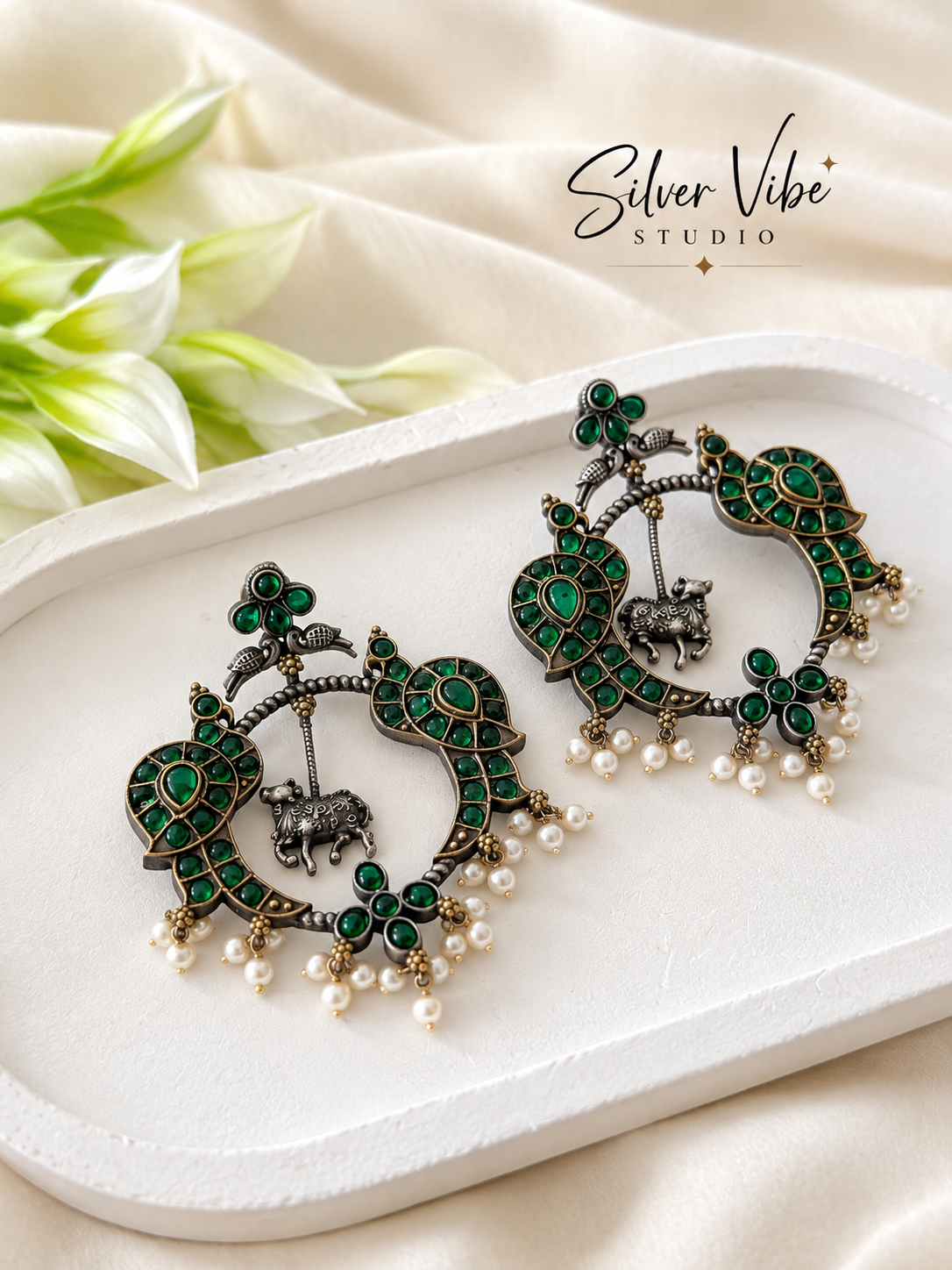 Emerald peacock earrings