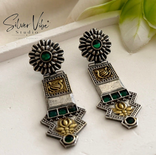 Antique Green Lotus Temple Earrings SVS001