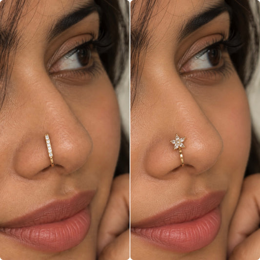 COMBO of  SLIM and FLOWER nosepins (press on)(anti-tarnish)