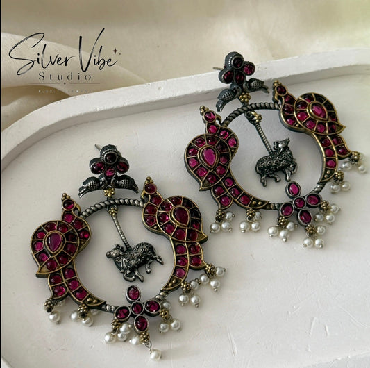 Ruby Peacock Antique Chandbali Earrings SVS001