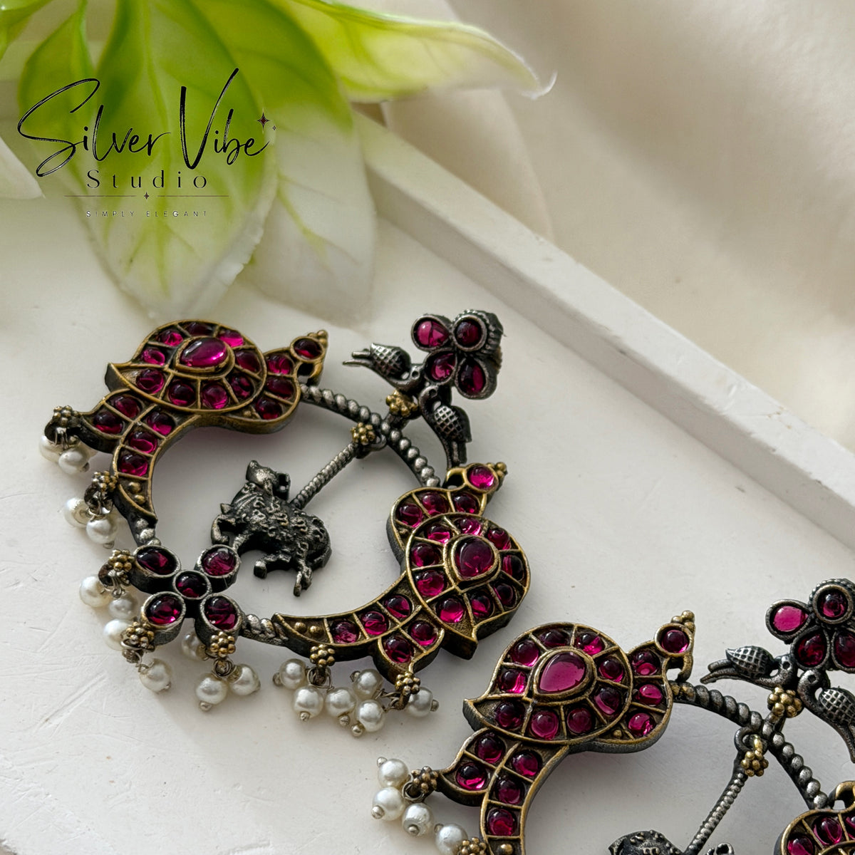 Ruby Peacock Antique Chandbali Earrings SVS001