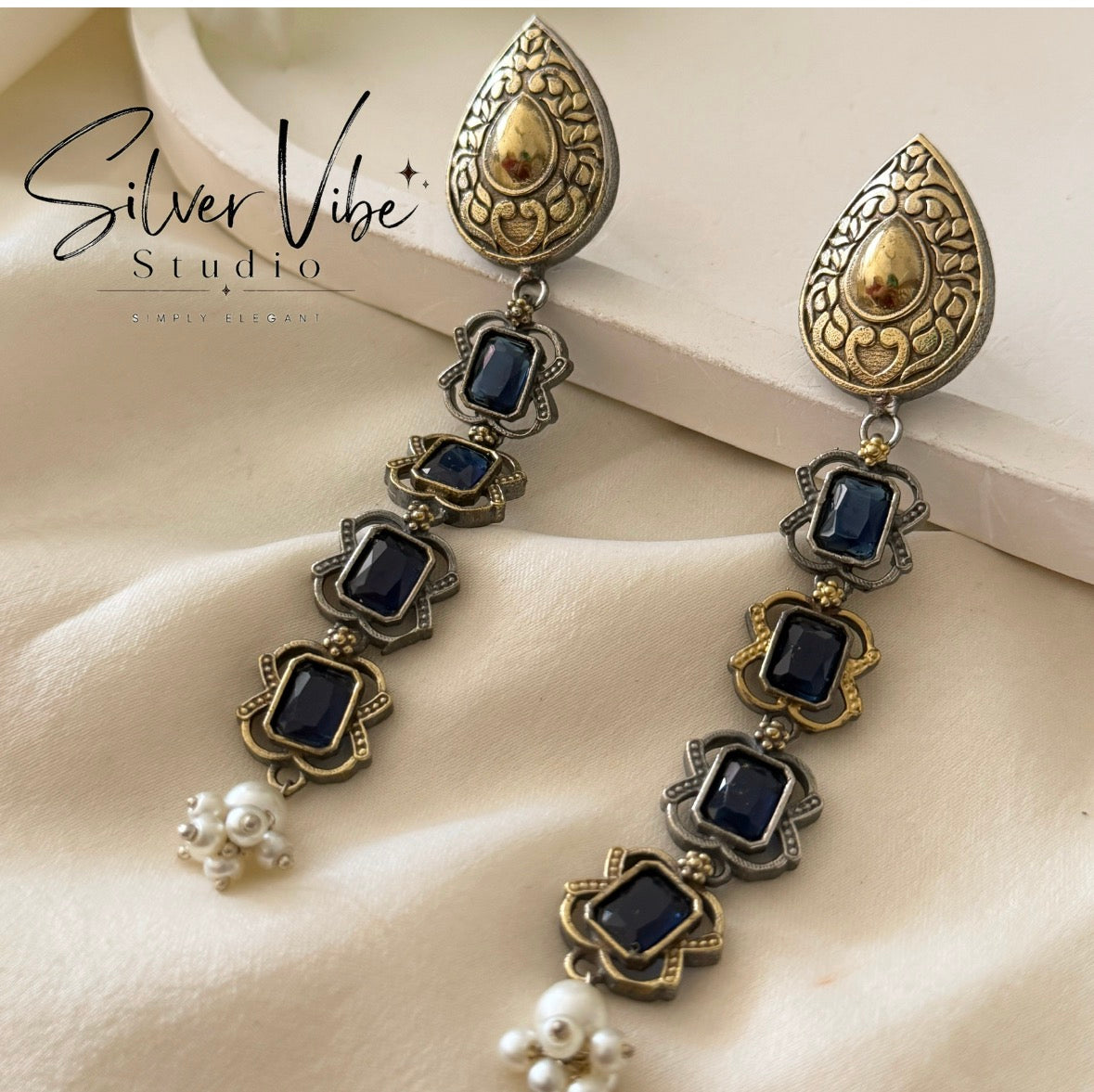 Midnight Blue Antique Long Earrings 4 inchs long SVS001