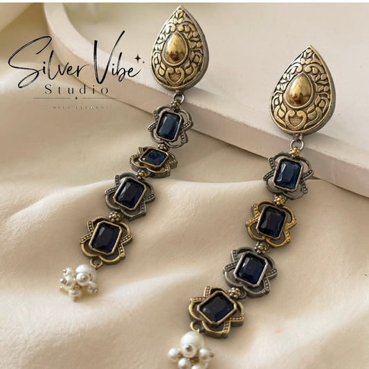 Midnight Blue Antique Long Earrings 4 inchs long SVS001