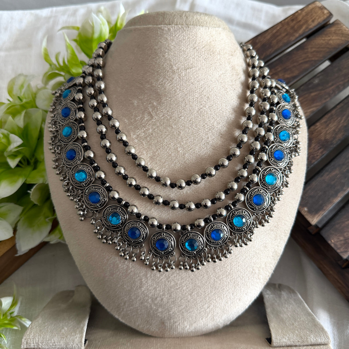 Blue layered long necklace TSV614