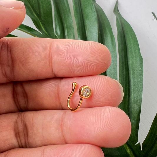 Gemstone Press on nose ring - 18k gold plated ( No piercing needed )